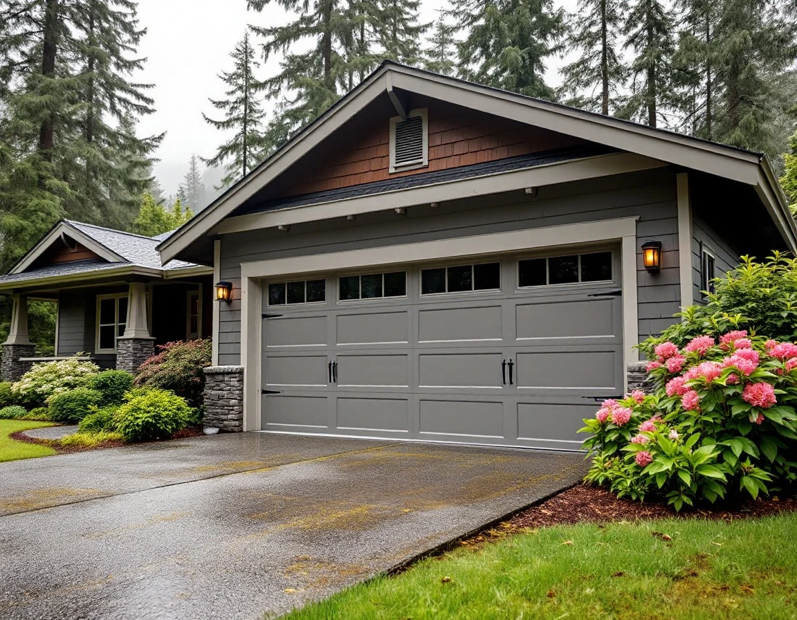 Well-maintained residential garage door on Pacific Northwest home showing proper structural alignment and seals