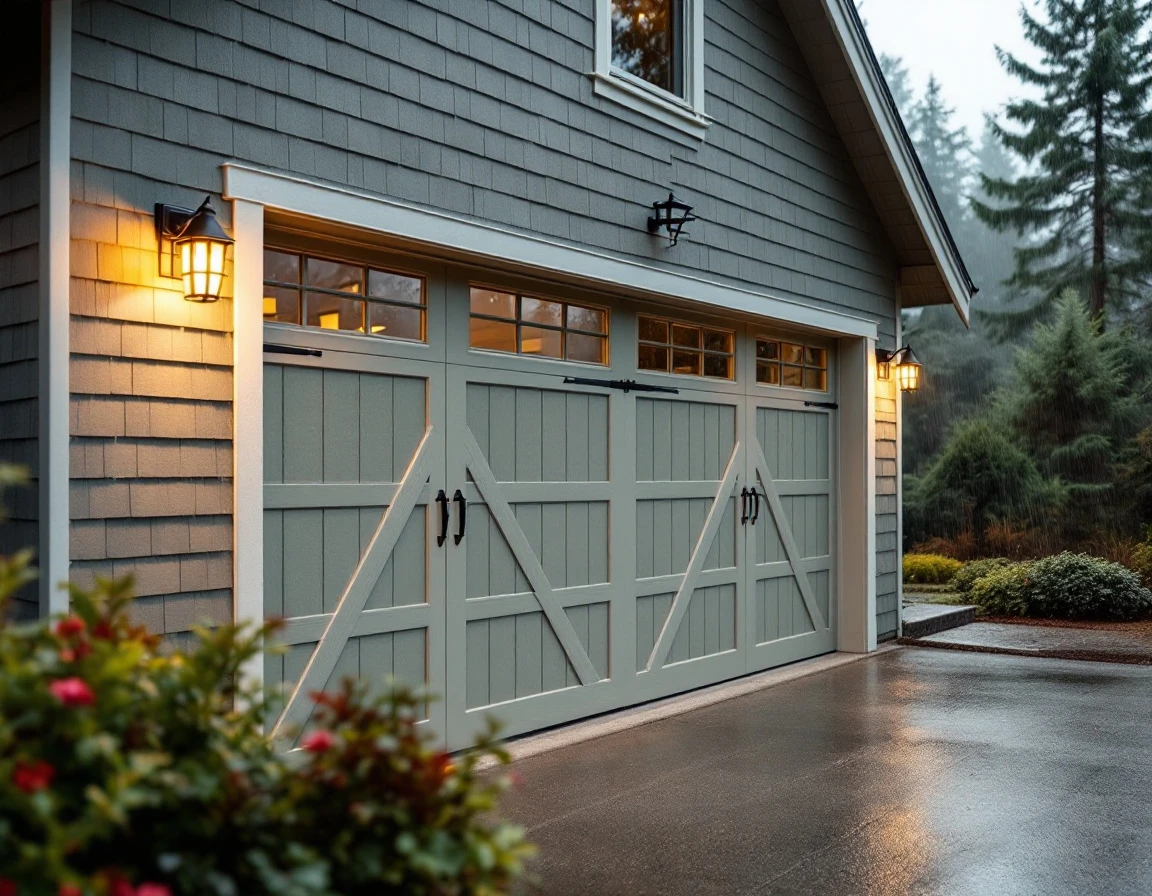Oregon home garage with reinforced door tracks and upgraded hurricane-resistant hardware installation