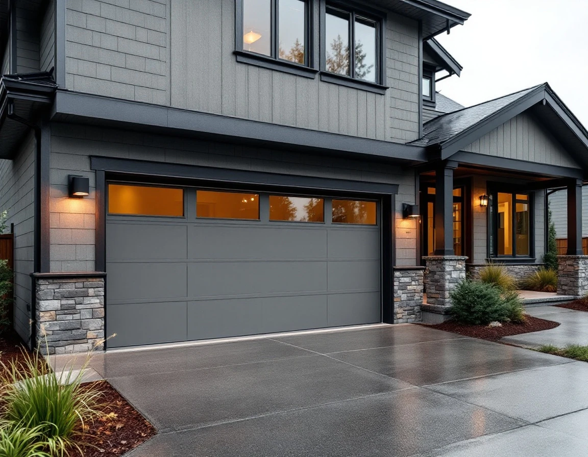 Oregon home garage door with new weatherproofing seals and threshold protection installed