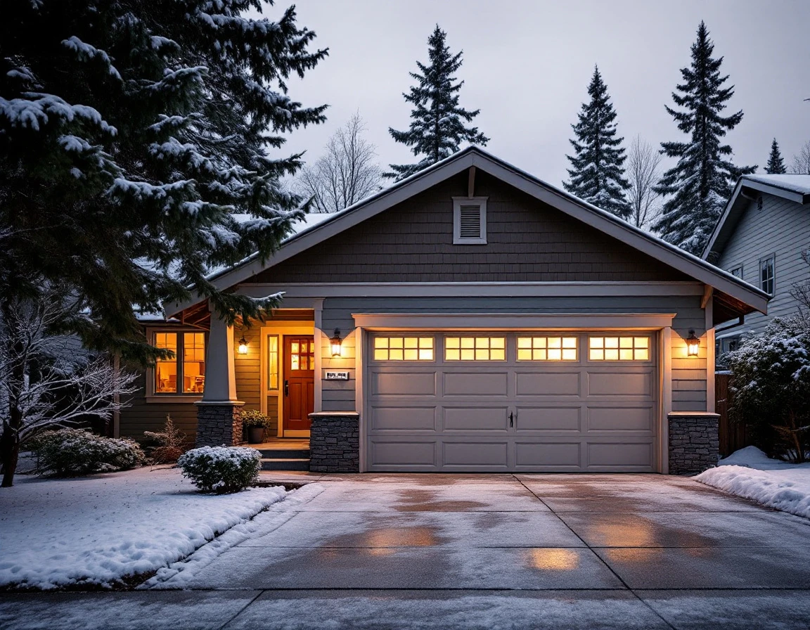 Residential garage with accessible emergency release during winter freeze conditions in Portland Oregon