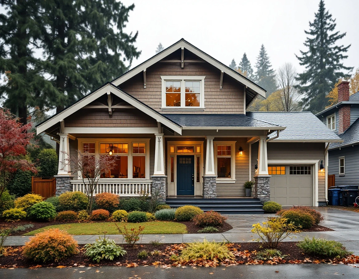 Portland craftsman home with completed winterization preparation including clean gutters and sealed foundation