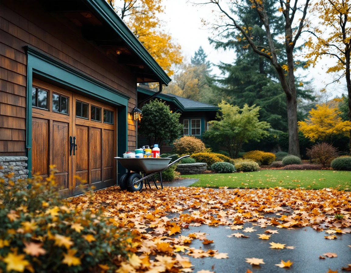 Portland craftsman home with fall leaves and winterization supplies ready for seasonal maintenance