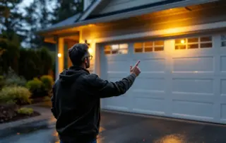 Homeowner troubleshooting a stuck garage door that won't fully open or close on Portland home