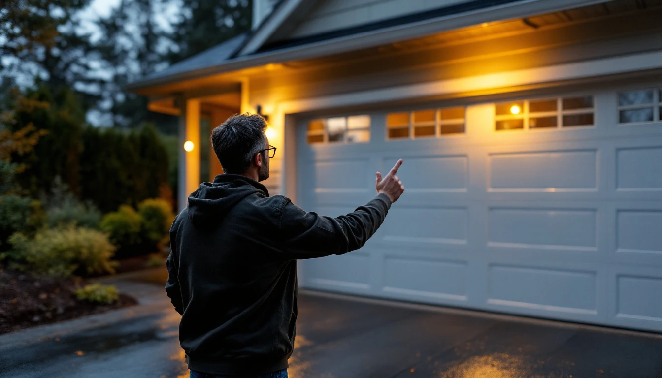 Homeowner troubleshooting a stuck garage door that won't fully open or close on Portland home